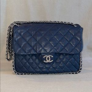 Chanel Navy blue chain around maxi luxe flap bag